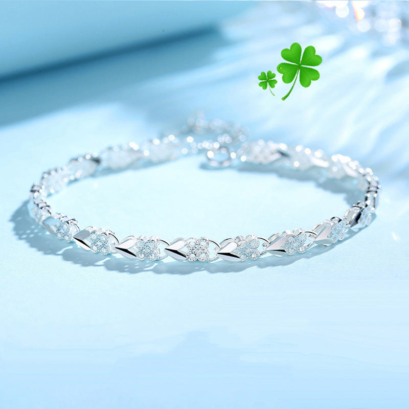 😀👉【😍Најпродавани производи】💖🍀Ми се допаѓа новата модерна женска нараквица од 925 сребро со детелина со четири ливчиња.